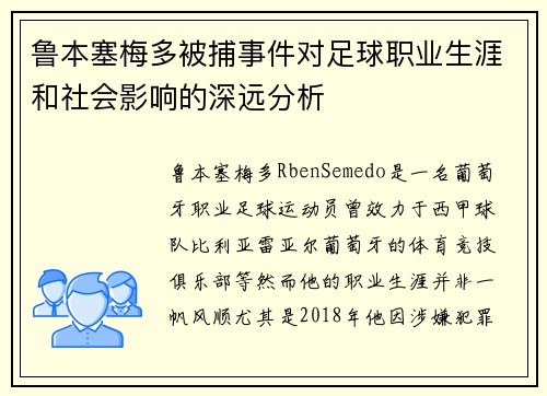 鲁本塞梅多被捕事件对足球职业生涯和社会影响的深远分析